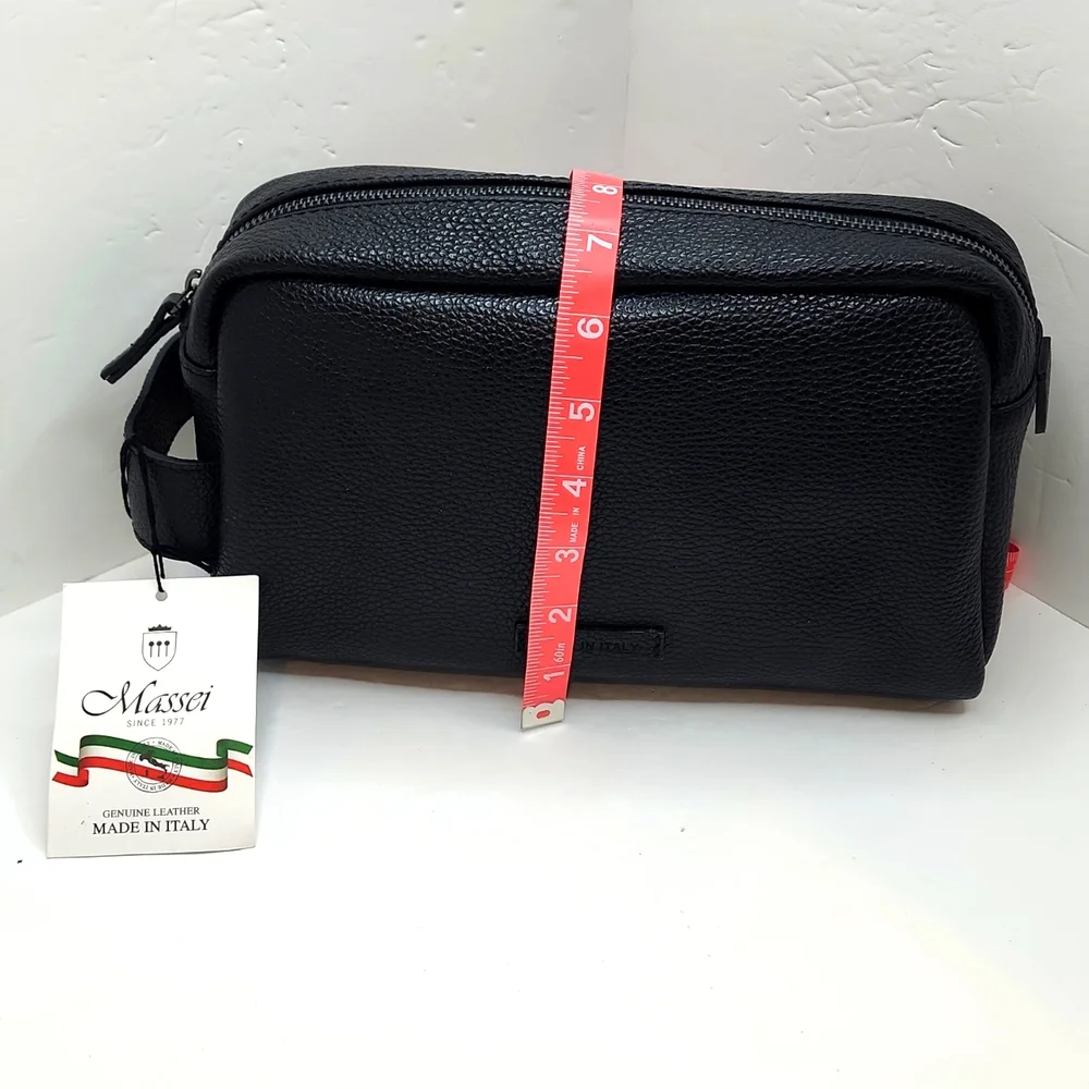 MASSEI, GENUINE LEATHER, MADE IN ITALY, MEN’S TOILETRY BAG, HAND MADE BLACK